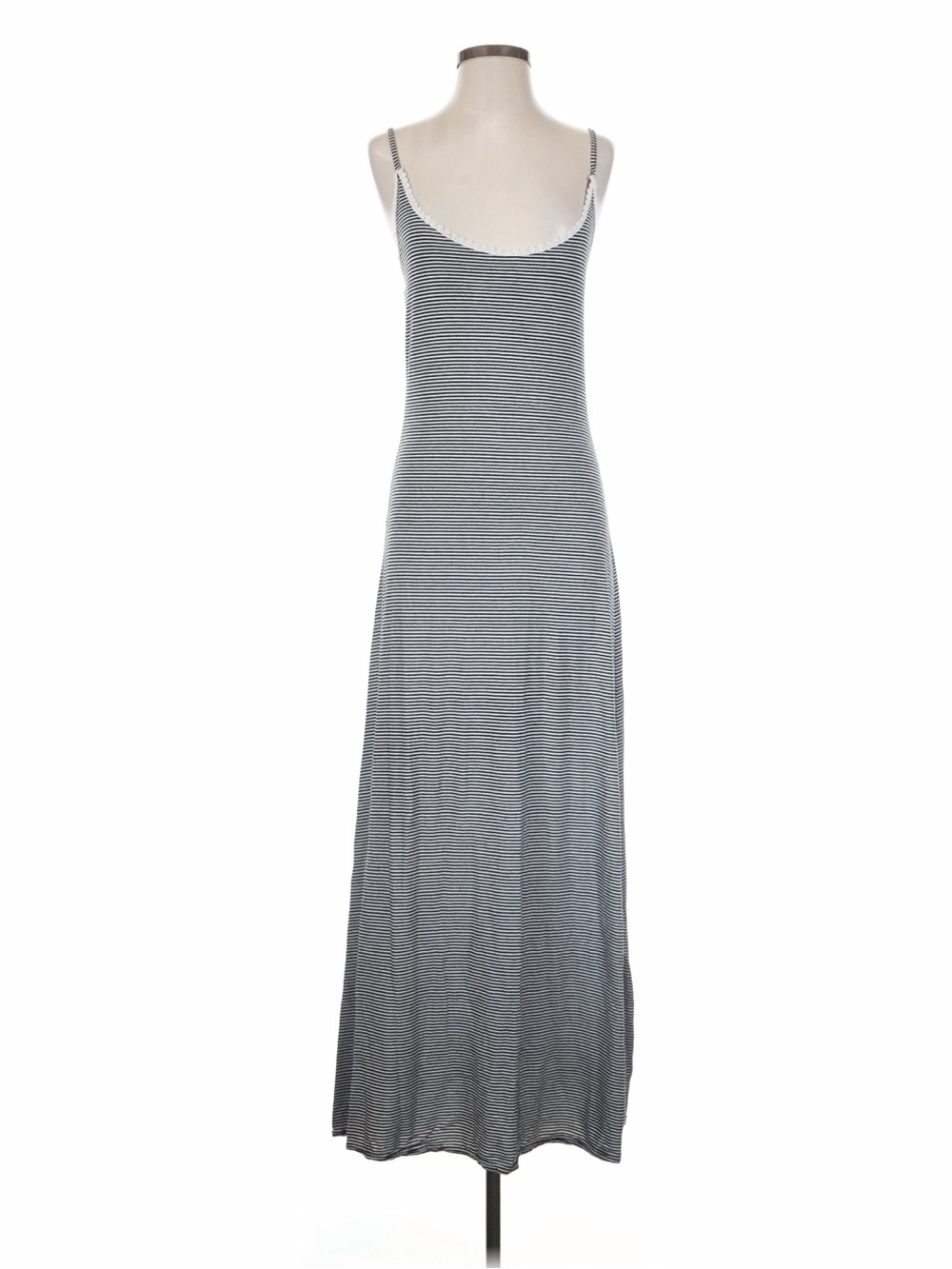 POL Black and White Striped Lace Detail Boho Maxi Dress• Small